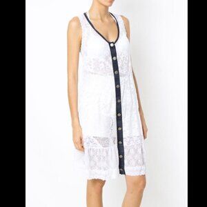 New Amir Slama Women White Sleeveless Lace Beach Cover Up Sheer Mini Dress Small